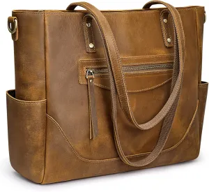 S-ZONE Genuine Leather Tote Bag for Women Large Shoulder Purses Work Handbags with Crossbody Strap Vintage