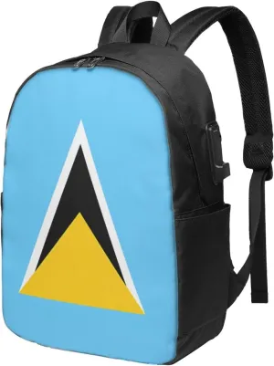 Saint Lucia Flag Laptop Backpacks Travel Backpack Casual Business Daypack Sport Rucksack Computer Bag Fits up to 17 Inch Notebook with USB Port