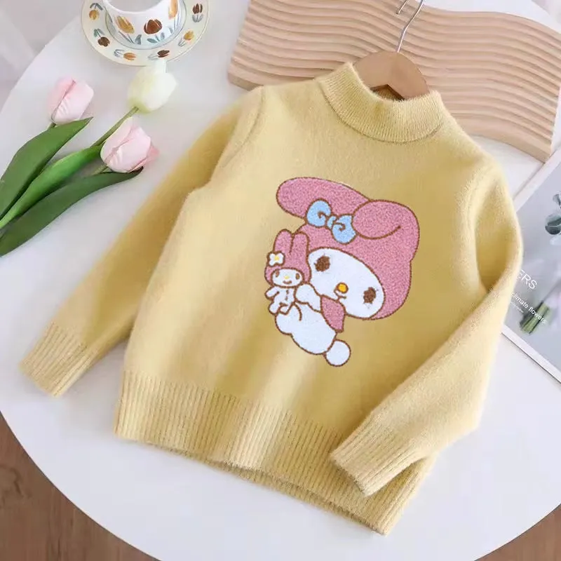 Sanrio Girls Sweater Coat My Melody Autumn Winter Cartoon Pullover Knitwear Cute Tops Base Shirt Kawaii Fashion Sweater