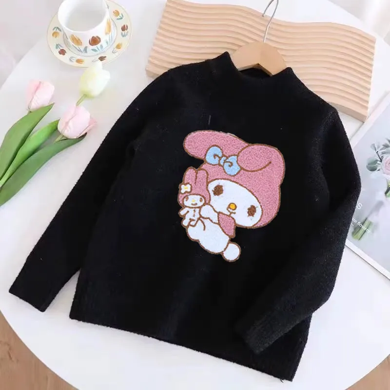 Sanrio Girls Sweater Coat My Melody Autumn Winter Cartoon Pullover Knitwear Cute Tops Base Shirt Kawaii Fashion Sweater