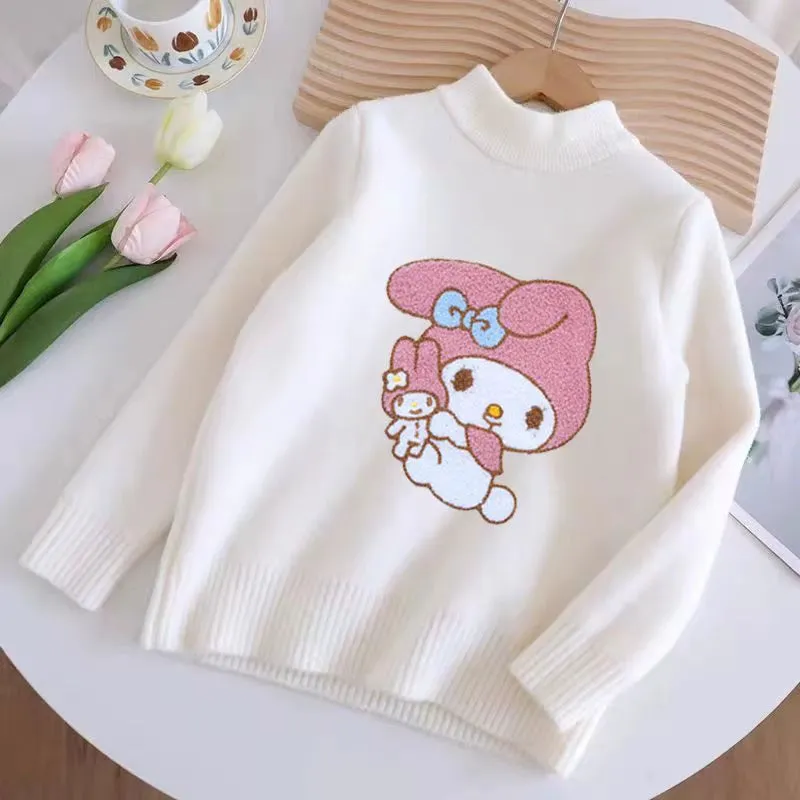 Sanrio Girls Sweater Coat My Melody Autumn Winter Cartoon Pullover Knitwear Cute Tops Base Shirt Kawaii Fashion Sweater