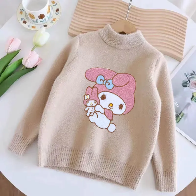 Sanrio Girls Sweater Coat My Melody Autumn Winter Cartoon Pullover Knitwear Cute Tops Base Shirt Kawaii Fashion Sweater