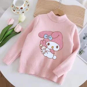 Sanrio Girls Sweater Coat My Melody Autumn Winter Cartoon Pullover Knitwear Cute Tops Base Shirt Kawaii Fashion Sweater