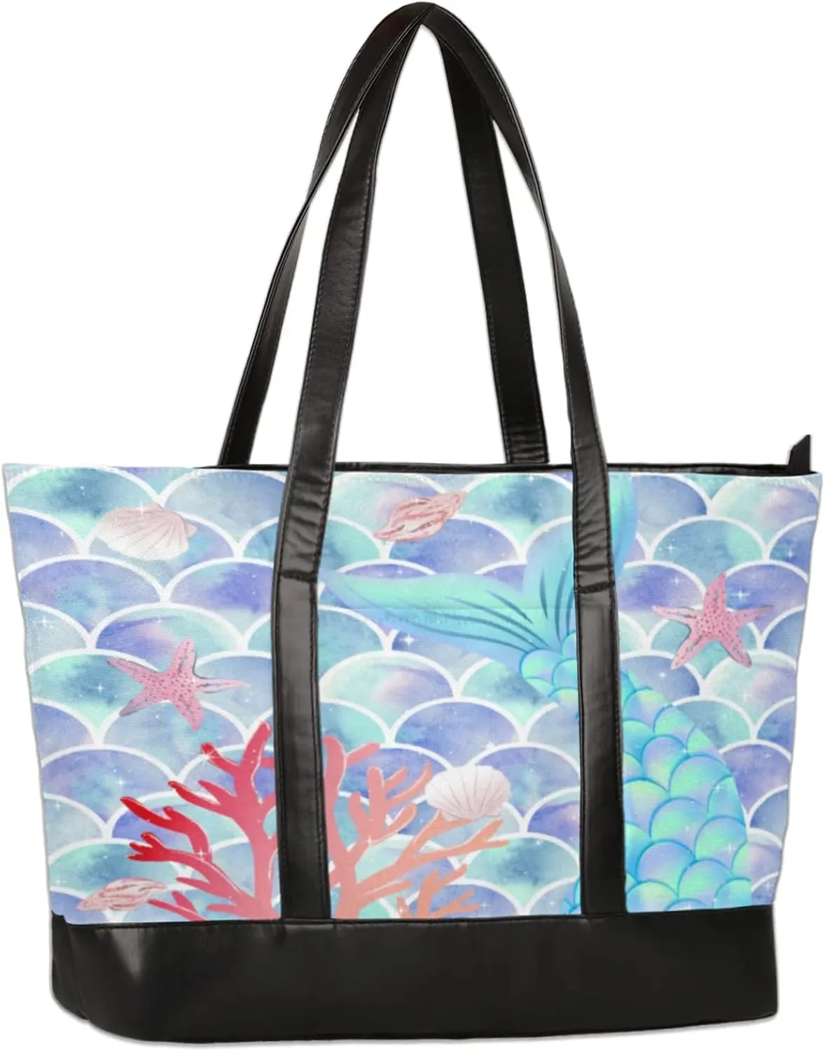 Scale Coral Starfish Laptop Tote Bag for Women Lightweight Work Purse with Multiple Compartments Fits 13-15.6 Inch Laptop Tablet Shoulder Bag for Office Travel Daily Use