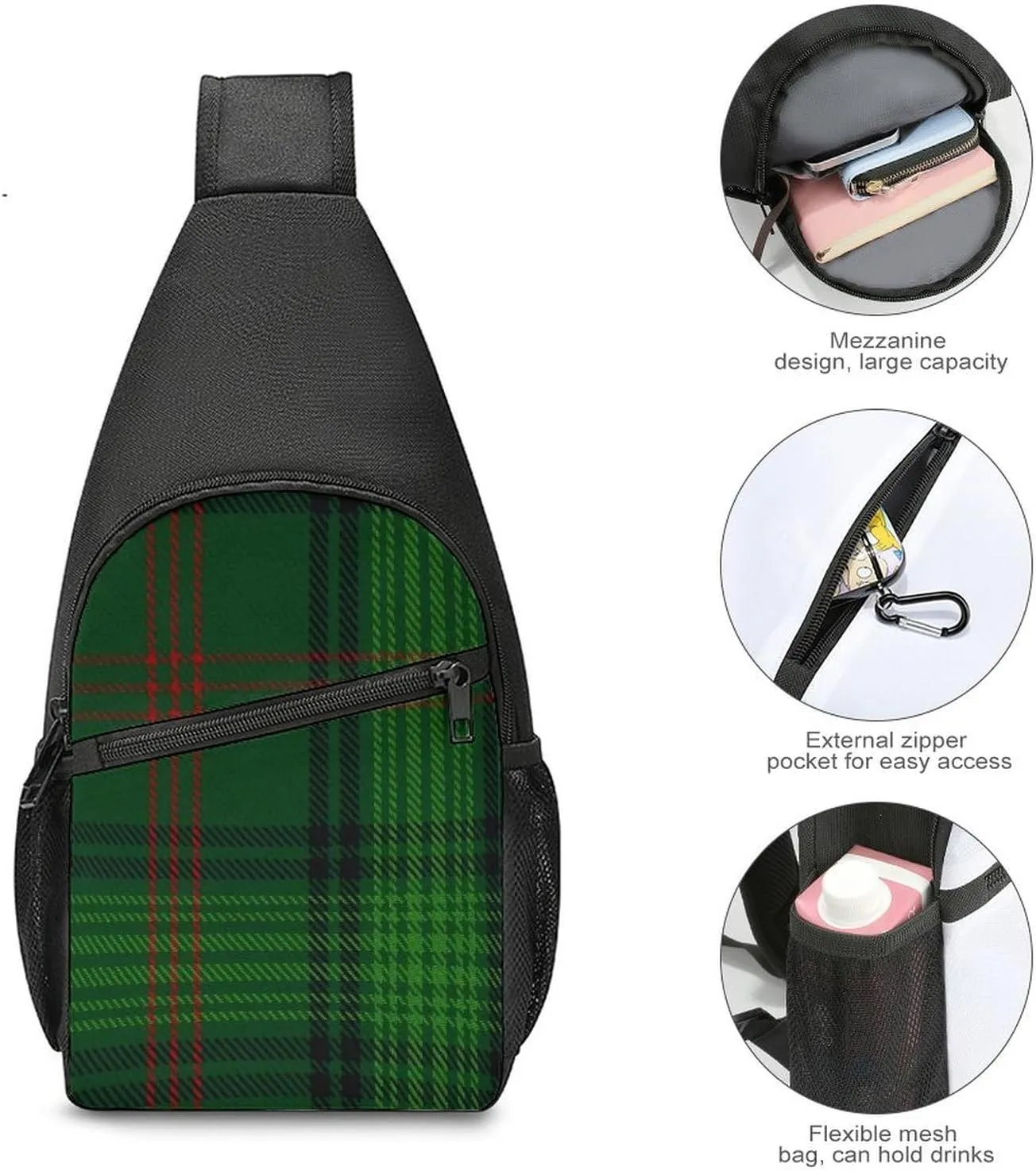 Scottish Clan Buchanan Tartan Portable Chest Bag, Large Capacity Single Shoulder Chest Bag