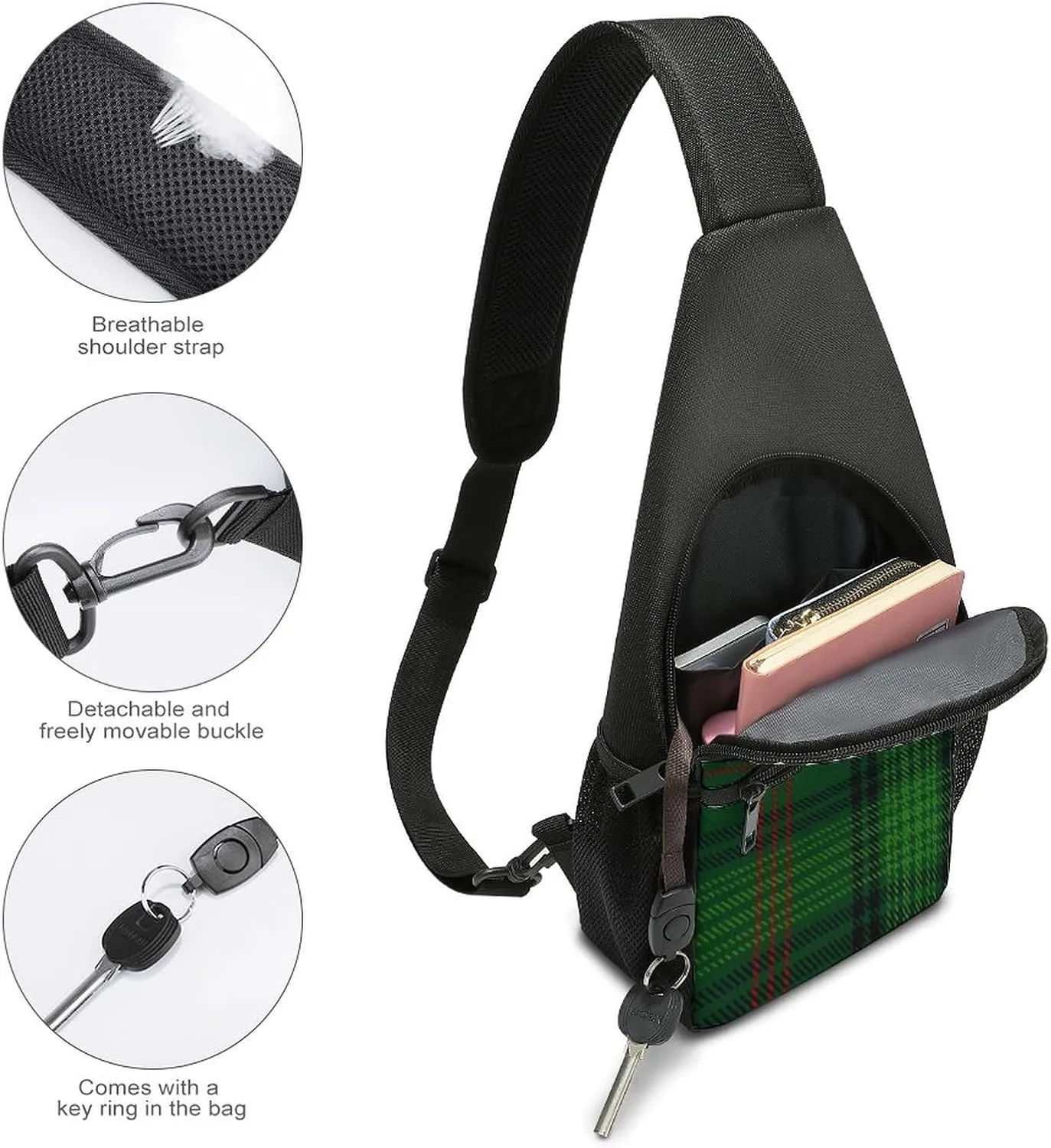 Scottish Clan Buchanan Tartan Portable Chest Bag, Large Capacity Single Shoulder Chest Bag