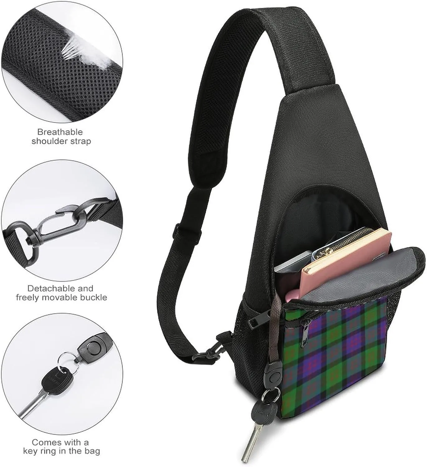 Scottish Clan Murray Tartan Plaid Portable Chest Bag, Large Capacity Single Shoulder Chest Bag