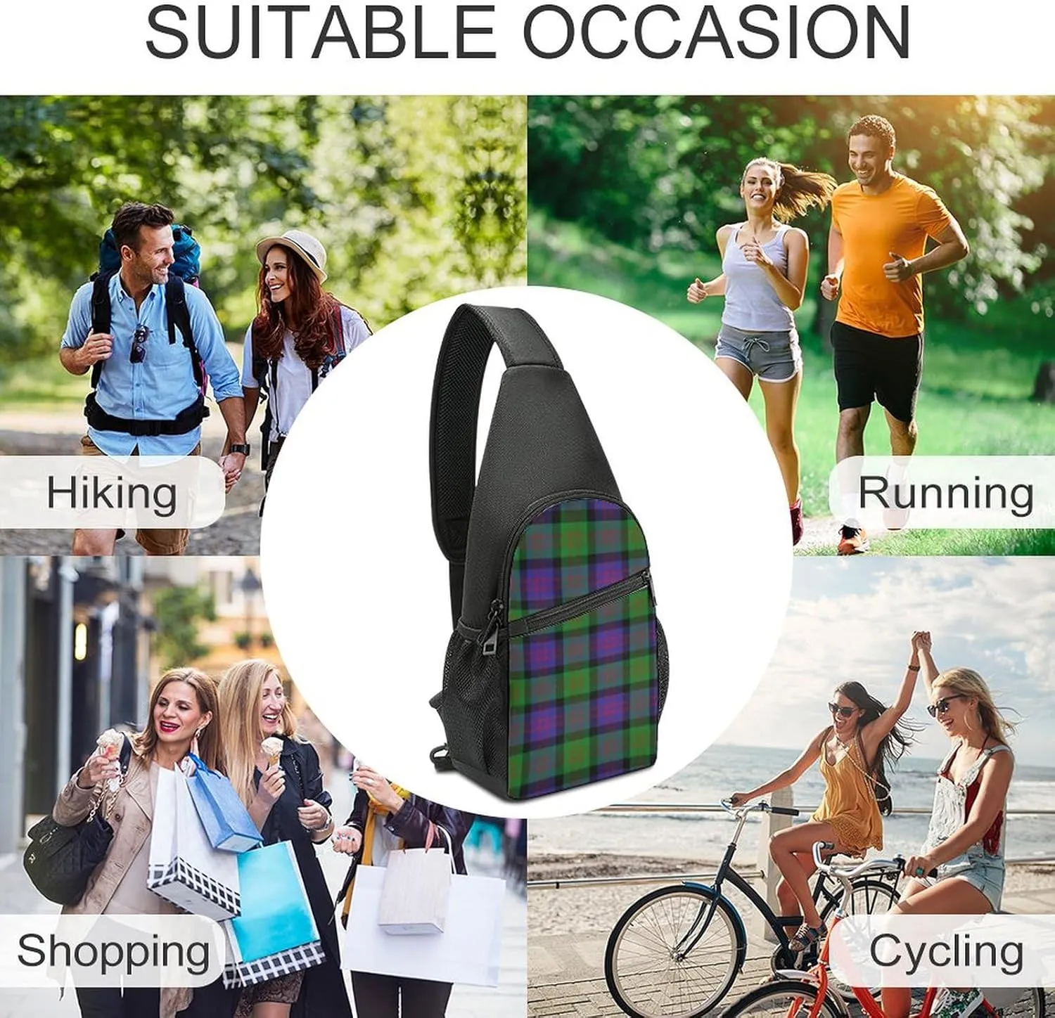 Scottish Clan Murray Tartan Plaid Portable Chest Bag, Large Capacity Single Shoulder Chest Bag