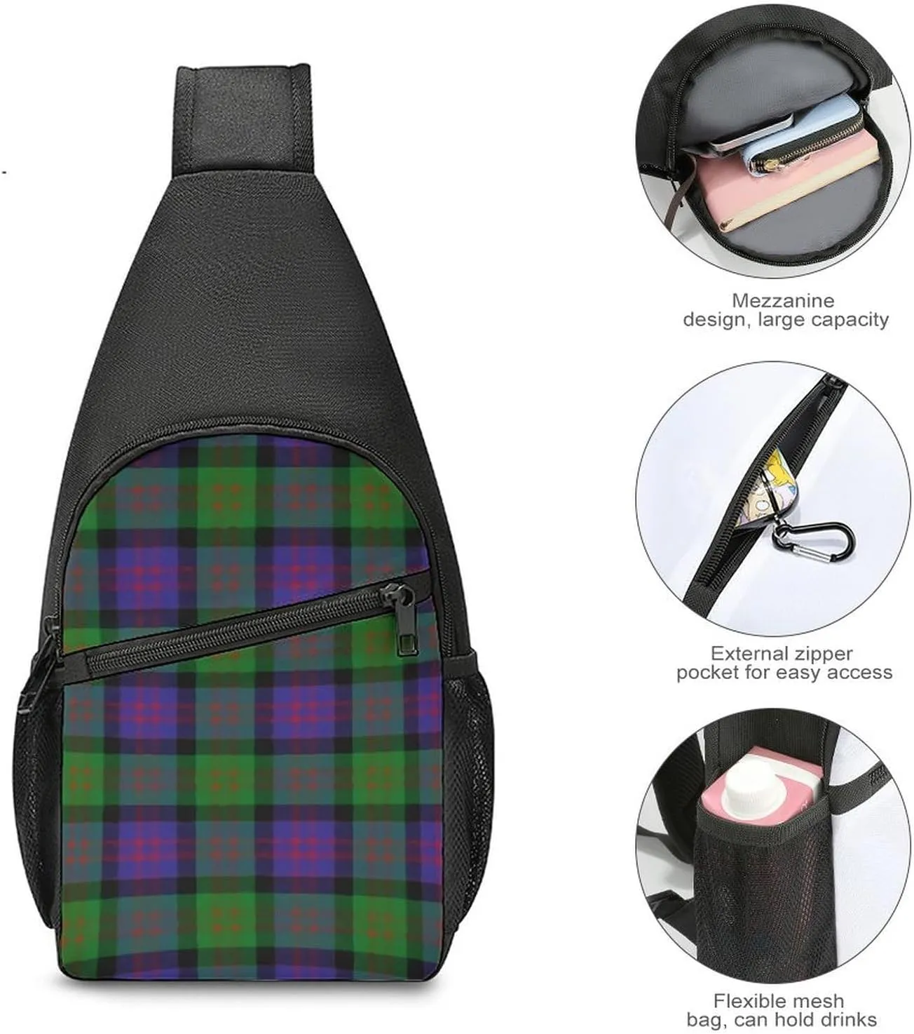 Scottish Clan Murray Tartan Plaid Portable Chest Bag, Large Capacity Single Shoulder Chest Bag