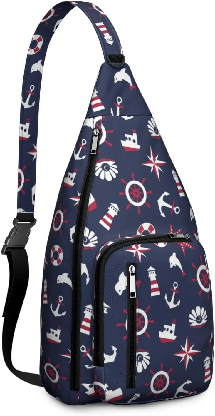 Sea Signs on a Blue Background Crossbody Bag Daypack for Women Men Lightweight Waterproof Sling Bag Backpack Hiking Cycling