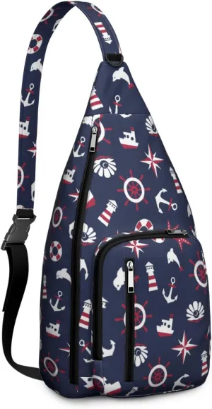 Sea Signs on a Blue Background Crossbody Bag Daypack for Women Men Lightweight Waterproof Sling Bag Backpack Hiking Cycling
