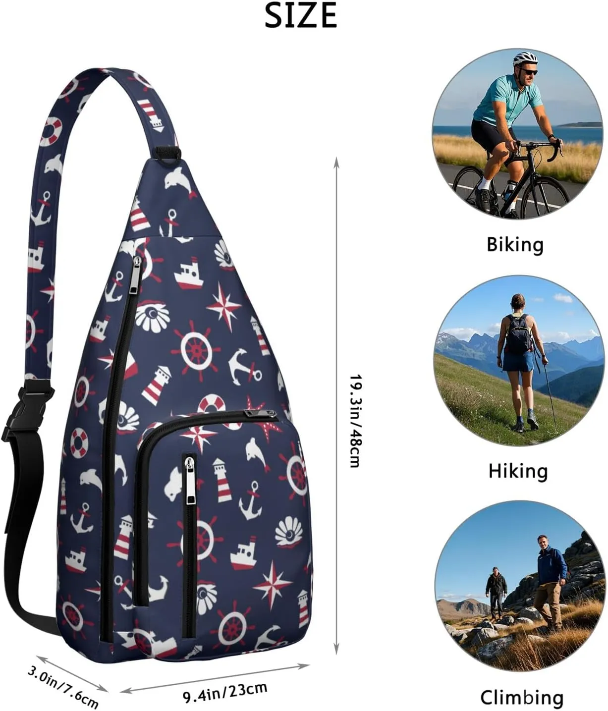 Sea Signs on a Blue Background Crossbody Bag Daypack for Women Men Lightweight Waterproof Sling Bag Backpack Hiking Cycling