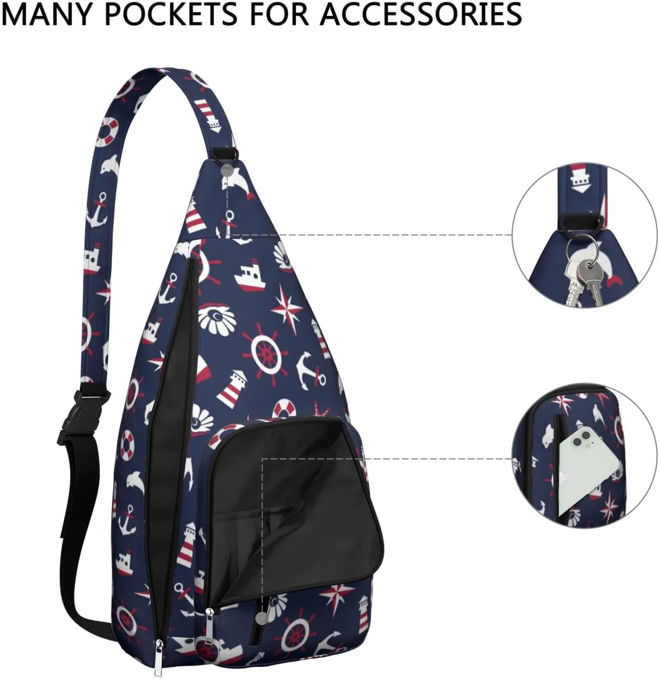 Sea Signs on a Blue Background Crossbody Bag Daypack for Women Men Lightweight Waterproof Sling Bag Backpack Hiking Cycling
