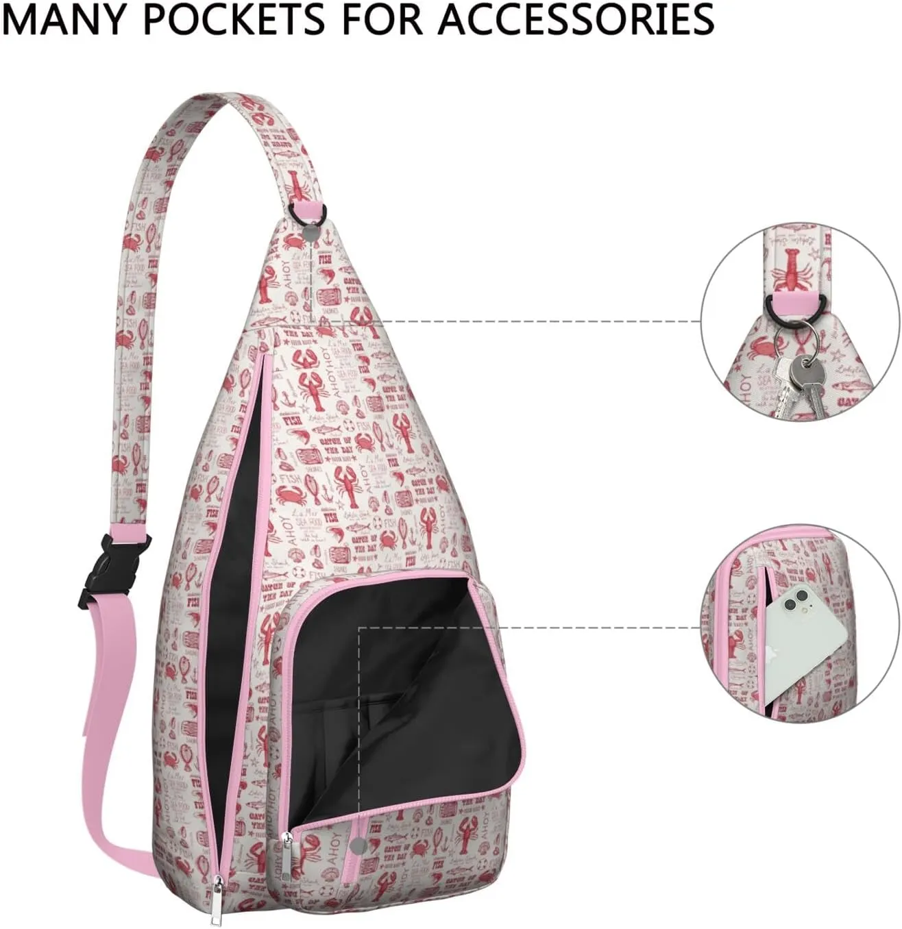 Seafood Crab Lobster Red Crossbody Bag Daypack for Women Men Lightweight Waterproof Sling Bag Backpack Hiking Cycling