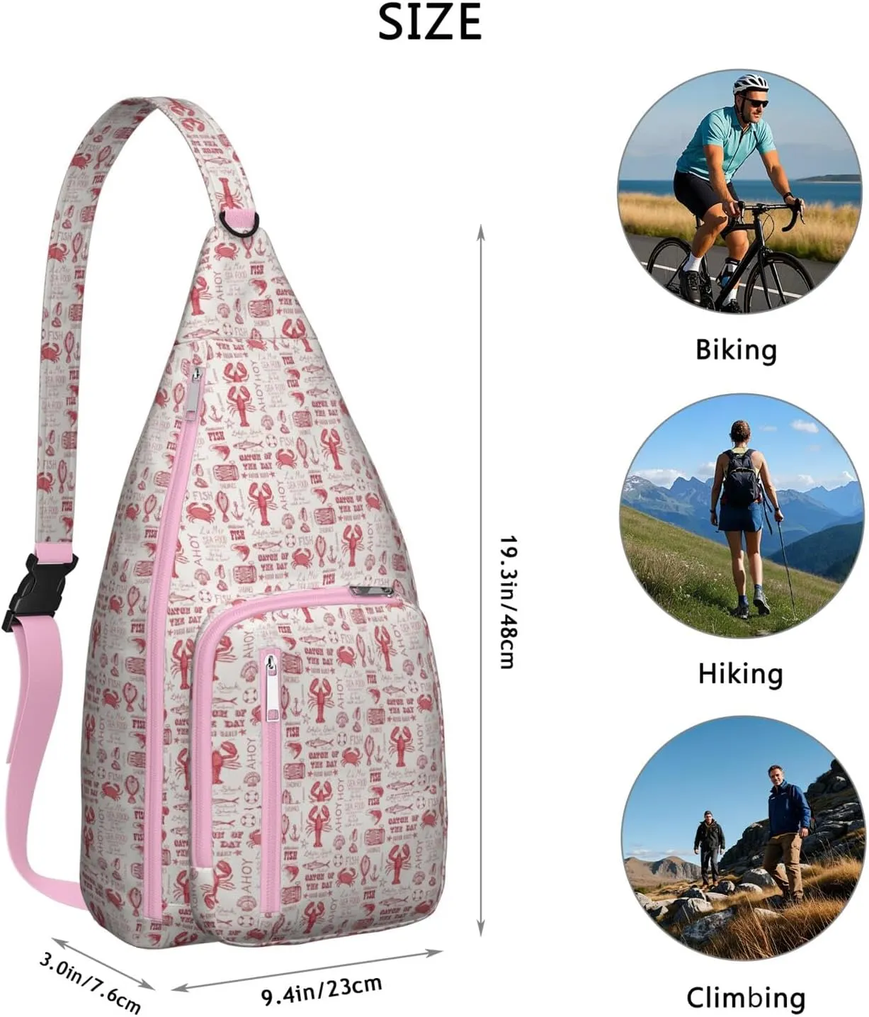 Seafood Crab Lobster Red Crossbody Bag Daypack for Women Men Lightweight Waterproof Sling Bag Backpack Hiking Cycling