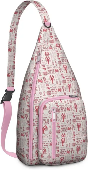 Seafood Crab Lobster Red Crossbody Bag Daypack for Women Men Lightweight Waterproof Sling Bag Backpack Hiking Cycling