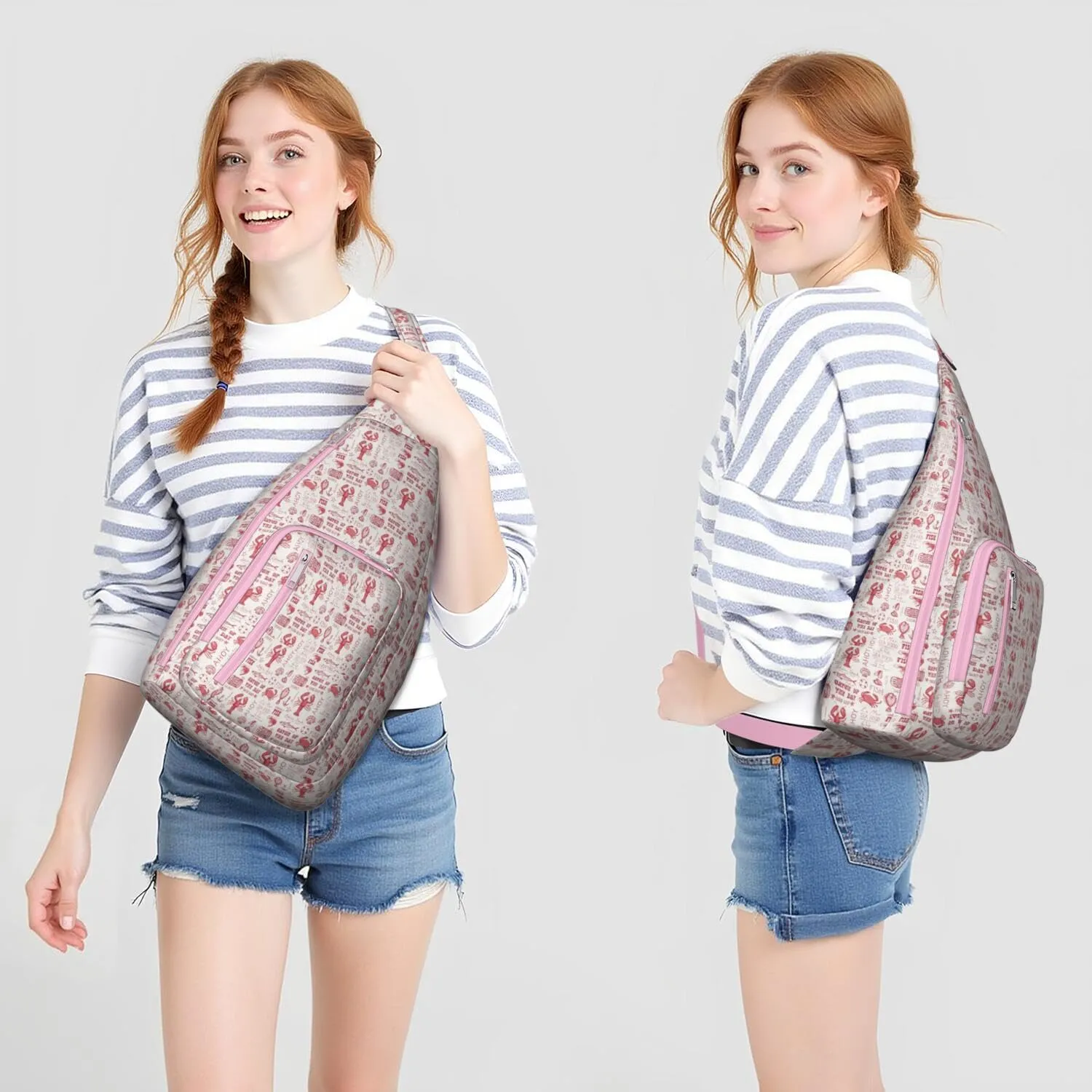 Seafood Crab Lobster Red Crossbody Bag Daypack for Women Men Lightweight Waterproof Sling Bag Backpack Hiking Cycling