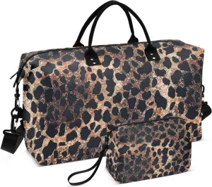 senya Leopard Print Leopard Weekender Duffle Bag Gym Bag, 20.5*13*7.9 inches, Includes Toiletry Bag, Multi-Purpose Uses