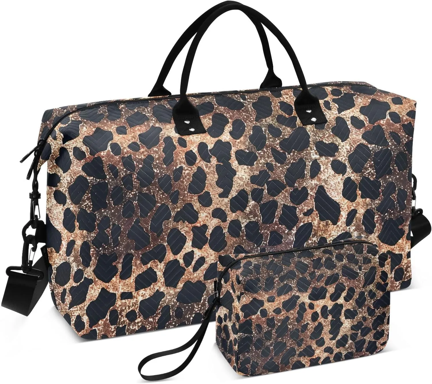 senya Leopard Print Leopard Weekender Duffle Bag Gym Bag, 20.5*13*7.9 inches, Includes Toiletry Bag, Multi-Purpose Uses