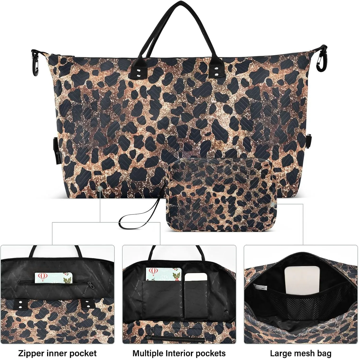 senya Leopard Print Leopard Weekender Duffle Bag Gym Bag, 20.5*13*7.9 inches, Includes Toiletry Bag, Multi-Purpose Uses