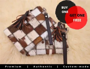 Set Of 2 Cowhide Makeup Bags Zipper Pouches