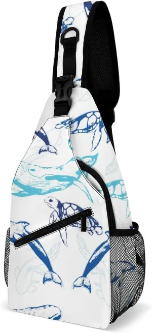 Sharks Pattern Crossbody Sling Backpack, Shoulder Bag Chest Bag for Travel Sport Running, 38x20cm, Style-4