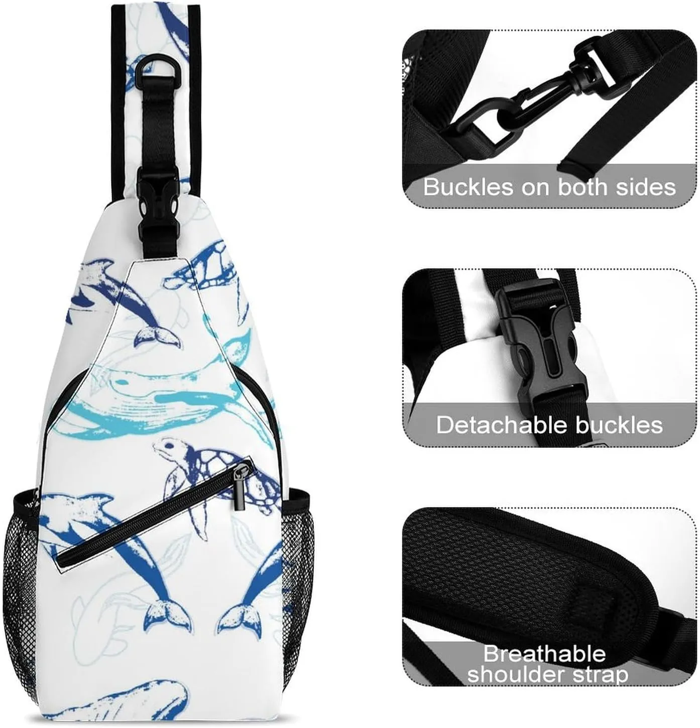 Sharks Pattern Crossbody Sling Backpack, Shoulder Bag Chest Bag for Travel Sport Running, 38x20cm, Style-4