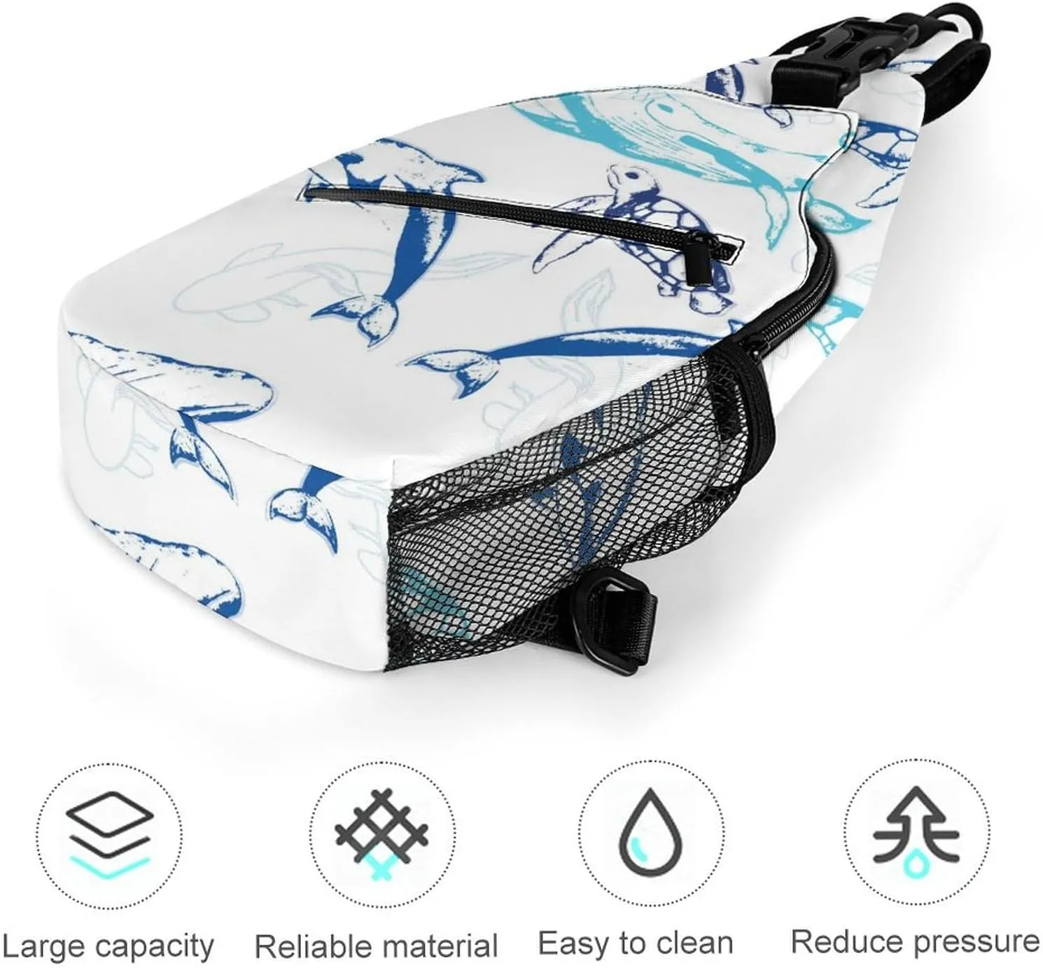 Sharks Pattern Crossbody Sling Backpack, Shoulder Bag Chest Bag for Travel Sport Running, 38x20cm, Style-4