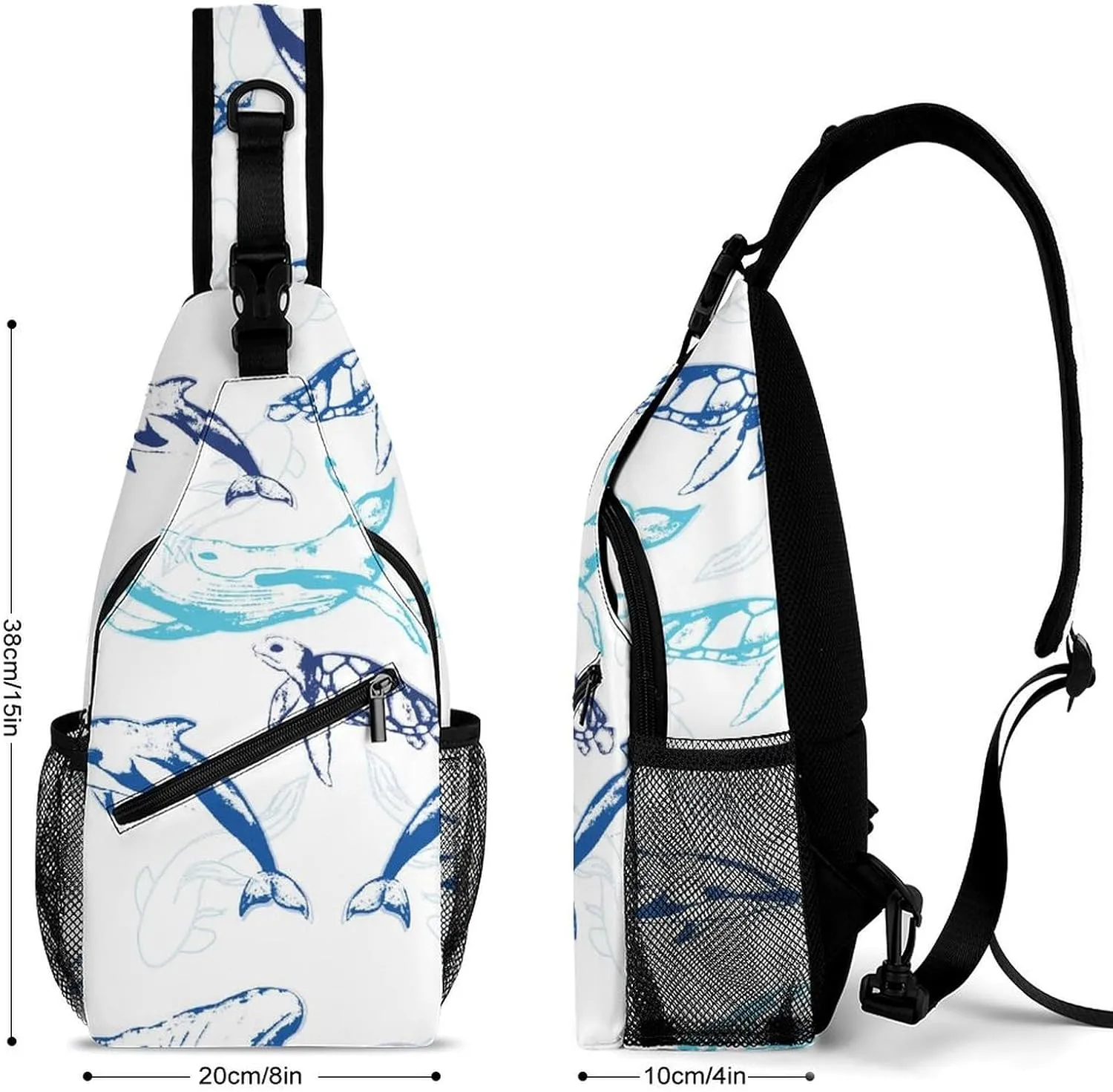 Sharks Pattern Crossbody Sling Backpack, Shoulder Bag Chest Bag for Travel Sport Running, 38x20cm, Style-4