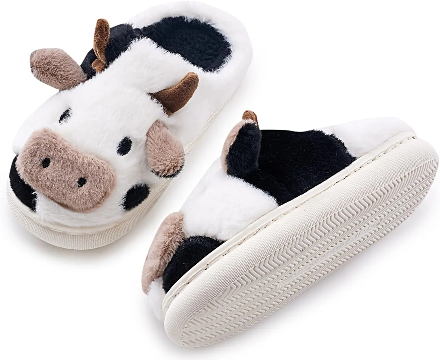 sharllen Fuzzy Cow Slippers for Kids Cute Fluffy Cow Kids House Slippers Toddler Girls Boys Animal Cartoon House Shoes for Indoor Outdoor