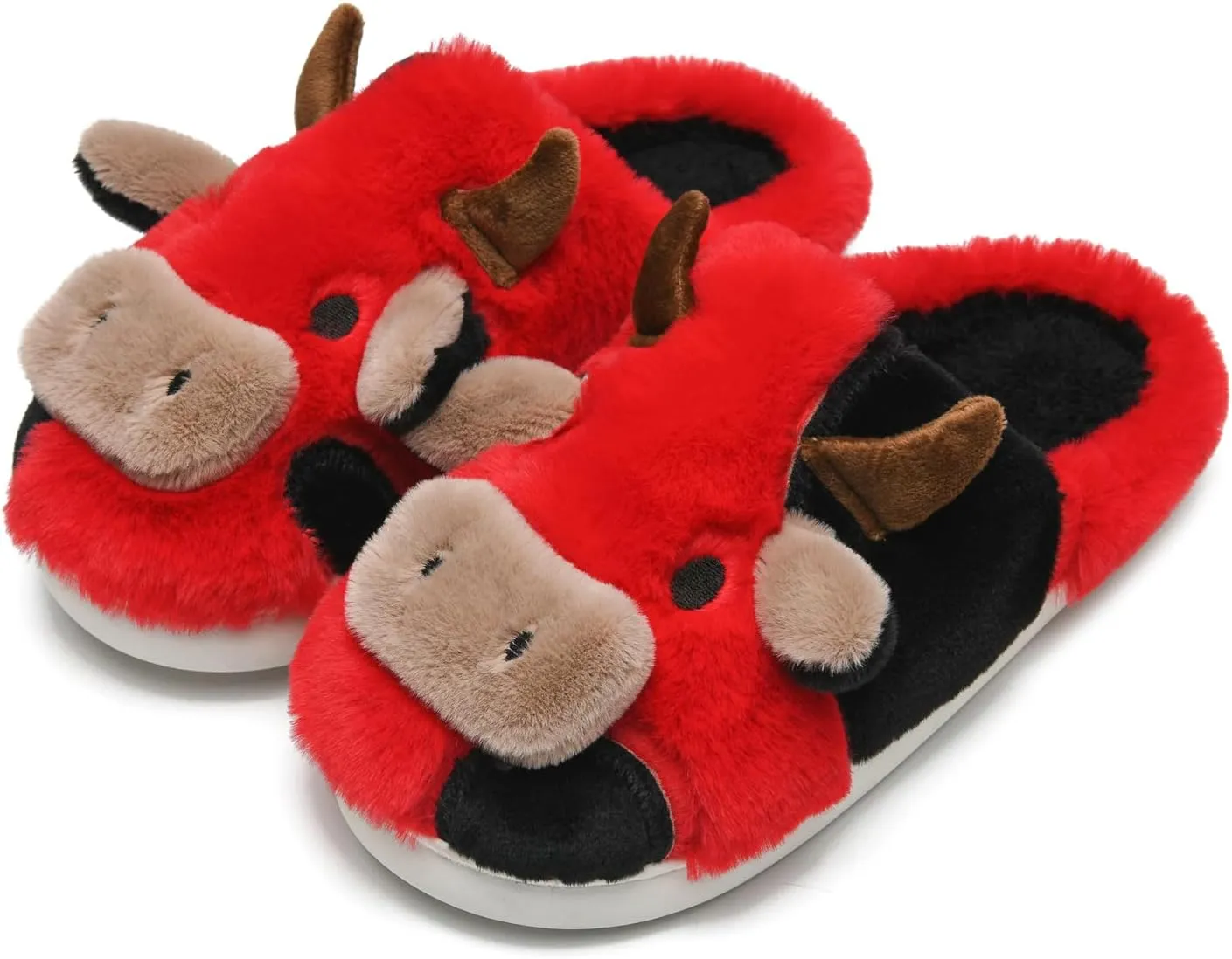 sharllen Fuzzy Cow Slippers for Kids Cute Fluffy Cow Kids House Slippers Toddler Girls Boys Animal Cartoon House Shoes for Indoor Outdoor