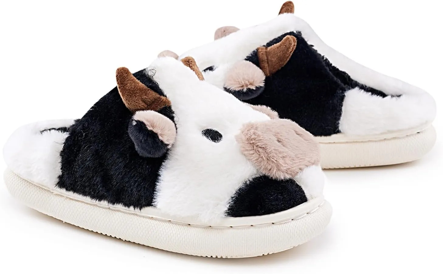 sharllen Fuzzy Cow Slippers for Kids Cute Fluffy Cow Kids House Slippers Toddler Girls Boys Animal Cartoon House Shoes for Indoor Outdoor