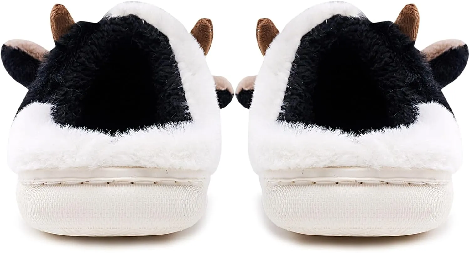sharllen Fuzzy Cow Slippers for Kids Cute Fluffy Cow Kids House Slippers Toddler Girls Boys Animal Cartoon House Shoes for Indoor Outdoor