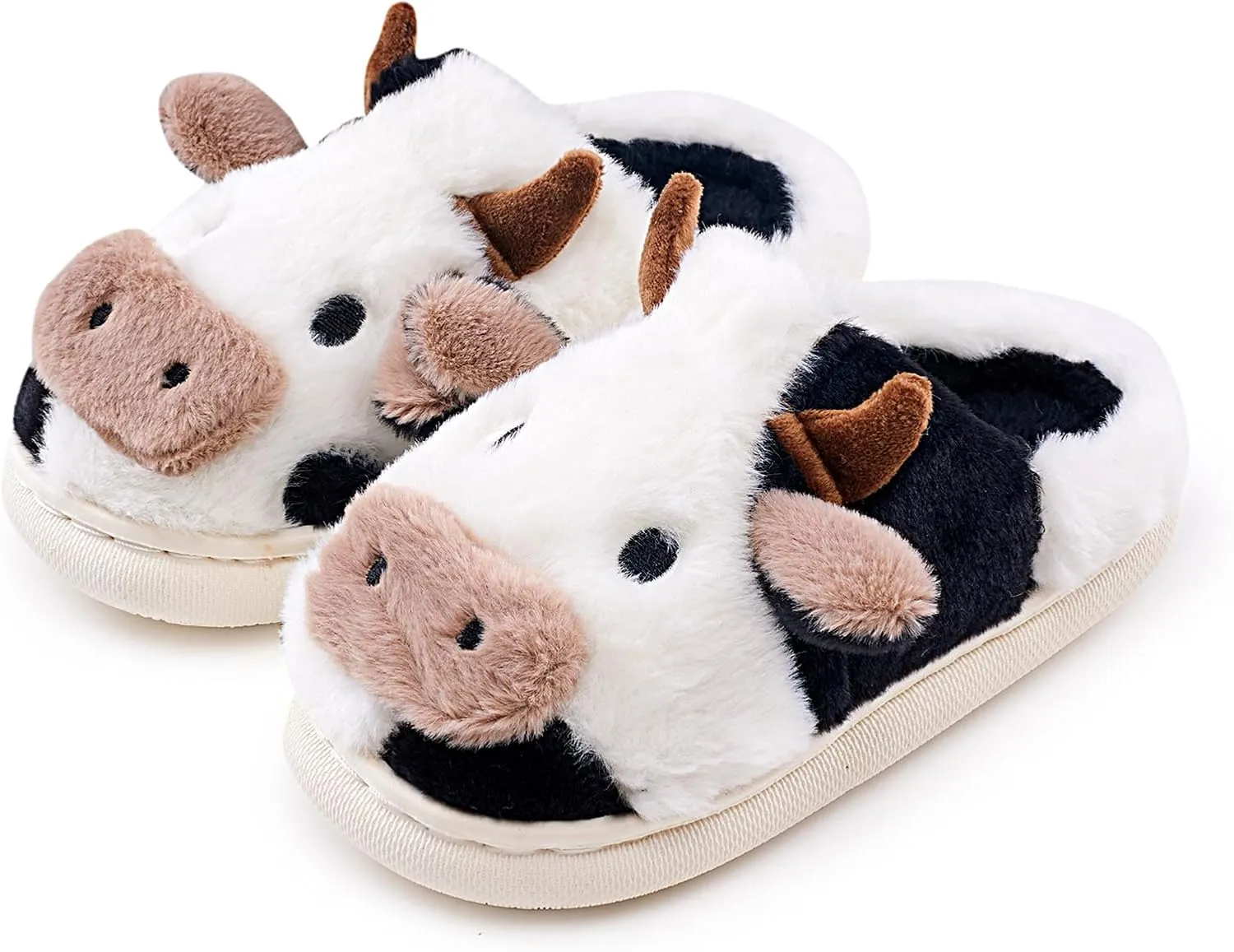 sharllen Fuzzy Cow Slippers for Kids Cute Fluffy Cow Kids House Slippers Toddler Girls Boys Animal Cartoon House Shoes for Indoor Outdoor