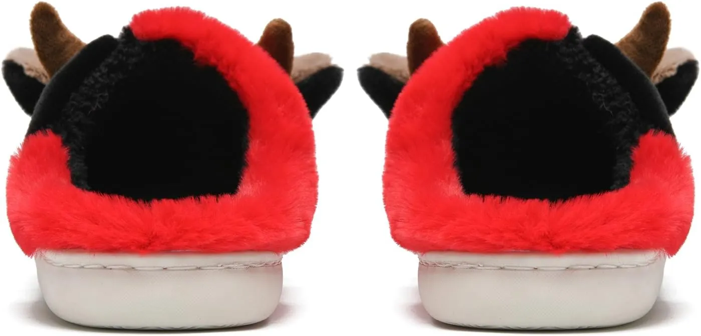 sharllen Fuzzy Cow Slippers for Kids Cute Fluffy Cow Kids House Slippers Toddler Girls Boys Animal Cartoon House Shoes for Indoor Outdoor