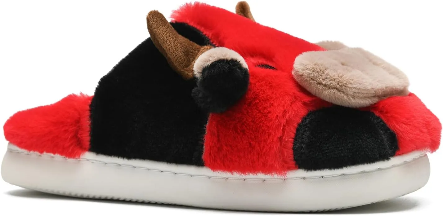 sharllen Fuzzy Cow Slippers for Kids Cute Fluffy Cow Kids House Slippers Toddler Girls Boys Animal Cartoon House Shoes for Indoor Outdoor