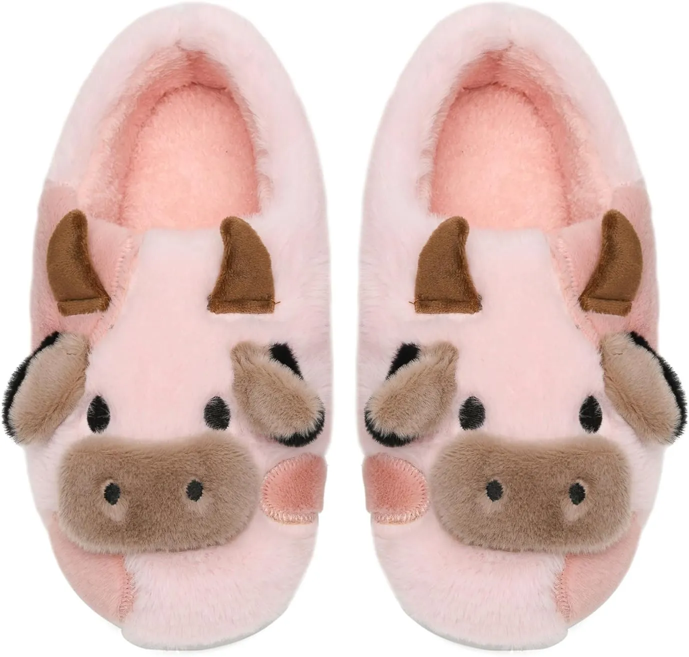 sharllen Fuzzy Cow Slippers for Kids Cute Fluffy Cow Toddler House Slippers Girls Boys Animal Cartoon House Shoes for Indoor Outdoor