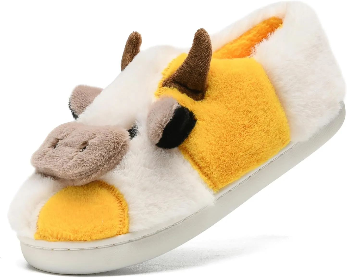 sharllen Fuzzy Cow Slippers for Kids Cute Fluffy Cow Toddler House Slippers Girls Boys Animal Cartoon House Shoes for Indoor Outdoor