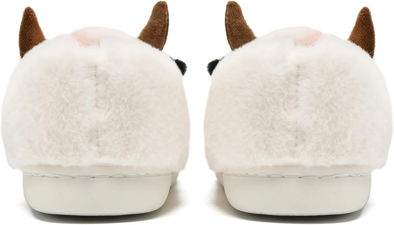 sharllen Fuzzy Cow Slippers for Kids Cute Fluffy Cow Toddler House Slippers Girls Boys Animal Cartoon House Shoes for Indoor Outdoor
