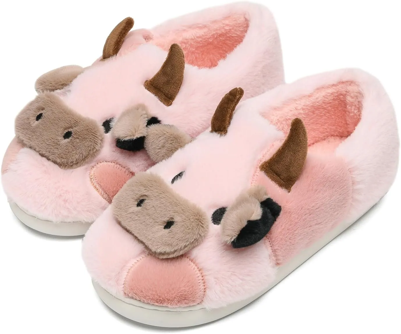 sharllen Fuzzy Cow Slippers for Kids Cute Fluffy Cow Toddler House Slippers Girls Boys Animal Cartoon House Shoes for Indoor Outdoor
