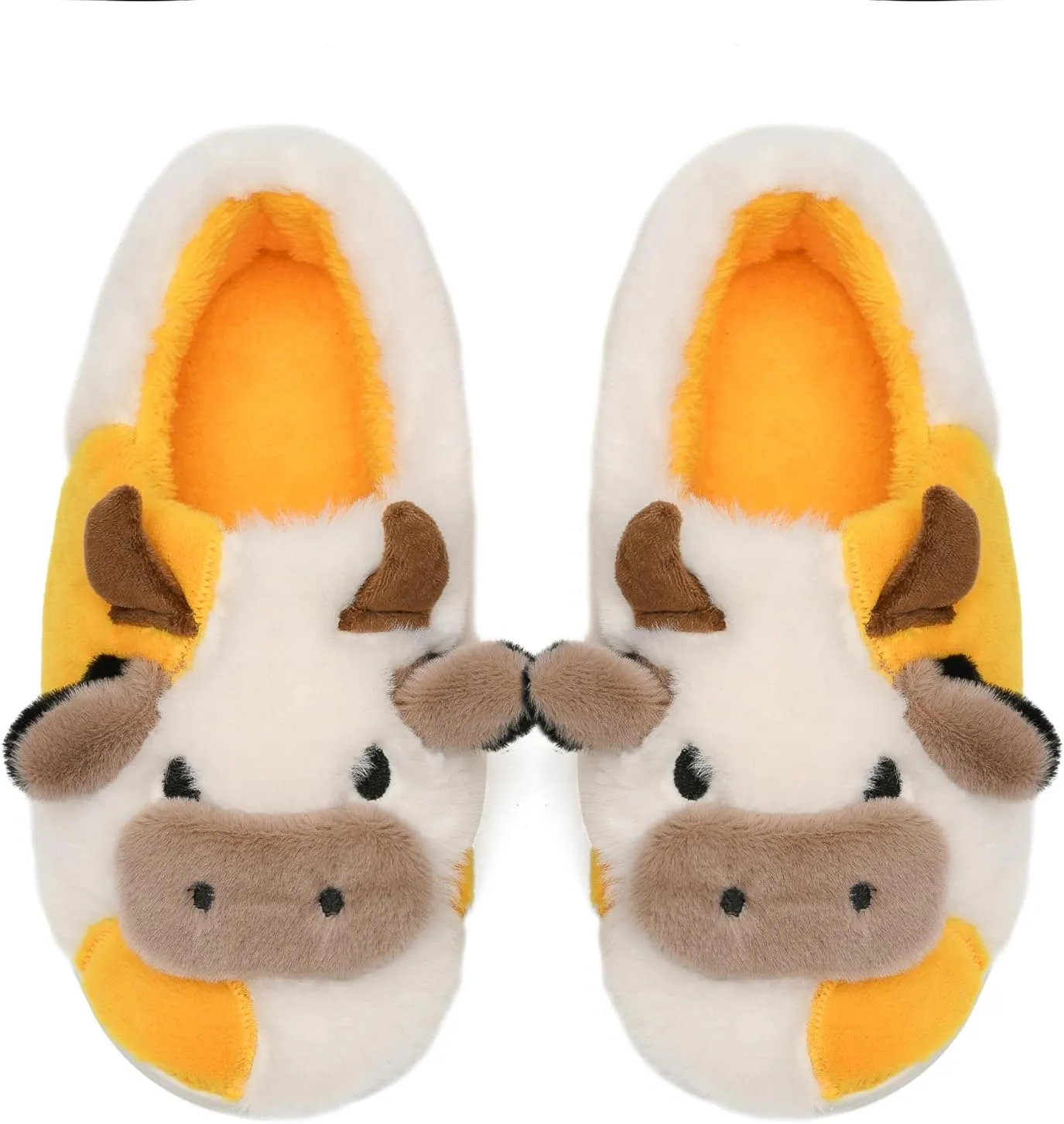 sharllen Fuzzy Cow Slippers for Kids Cute Fluffy Cow Toddler House Slippers Girls Boys Animal Cartoon House Shoes for Indoor Outdoor