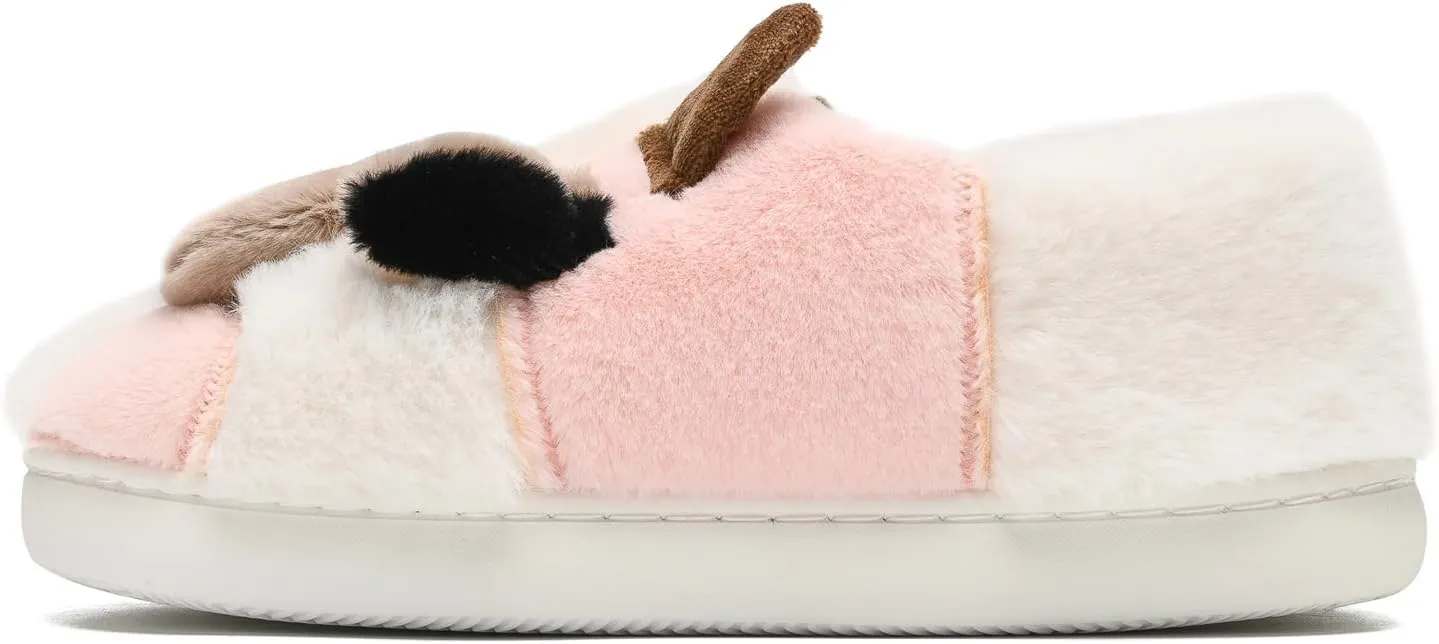 sharllen Fuzzy Cow Slippers for Kids Cute Fluffy Cow Toddler House Slippers Girls Boys Animal Cartoon House Shoes for Indoor Outdoor