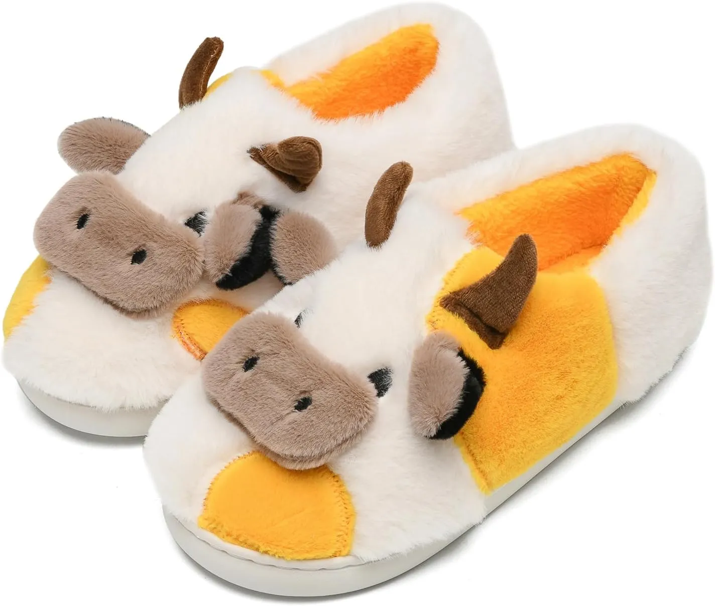 sharllen Fuzzy Cow Slippers for Kids Cute Fluffy Cow Toddler House Slippers Girls Boys Animal Cartoon House Shoes for Indoor Outdoor
