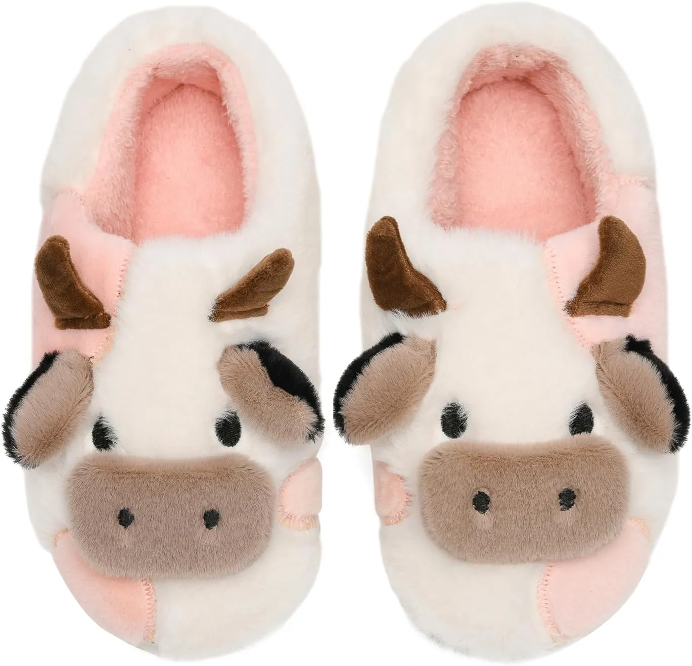 sharllen Fuzzy Cow Slippers for Kids Cute Fluffy Cow Toddler House Slippers Girls Boys Animal Cartoon House Shoes for Indoor Outdoor
