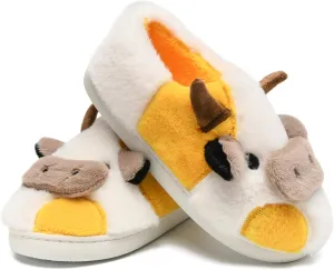 sharllen Fuzzy Cow Slippers for Kids Cute Fluffy Cow Toddler House Slippers Girls Boys Animal Cartoon House Shoes for Indoor Outdoor