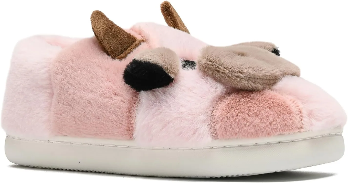 sharllen Fuzzy Cow Slippers for Kids Cute Fluffy Cow Toddler House Slippers Girls Boys Animal Cartoon House Shoes for Indoor Outdoor
