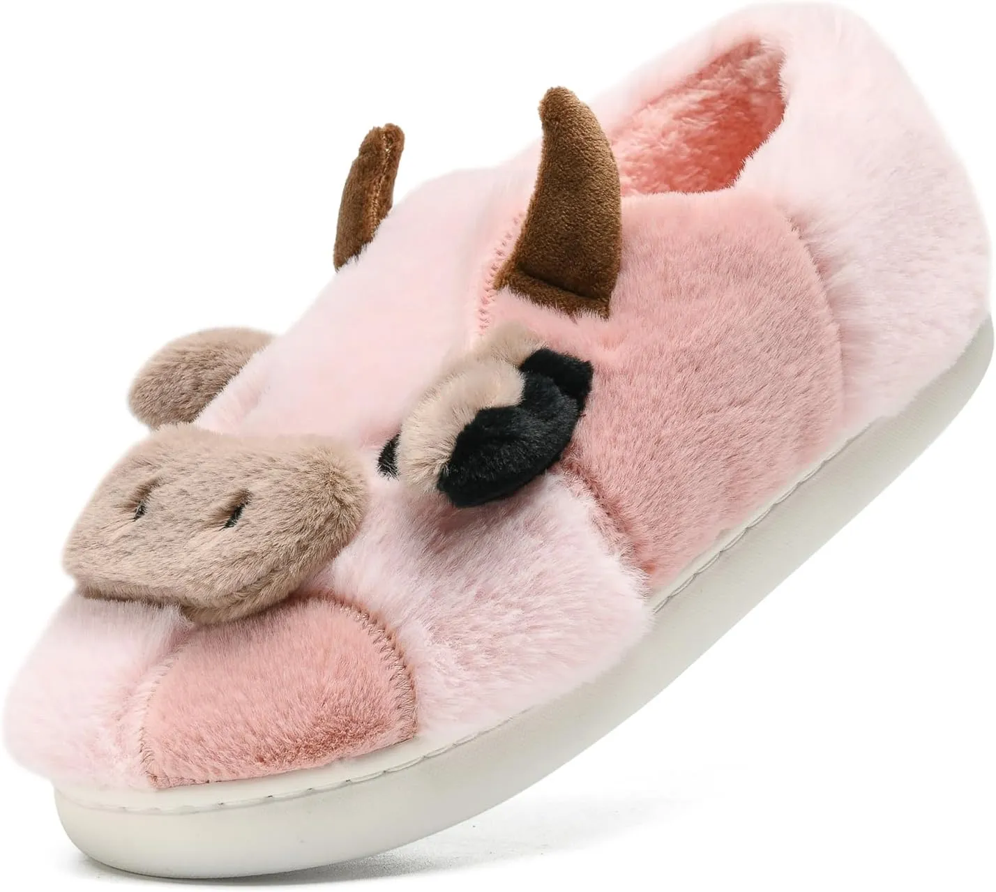 sharllen Fuzzy Cow Slippers for Kids Cute Fluffy Cow Toddler House Slippers Girls Boys Animal Cartoon House Shoes for Indoor Outdoor