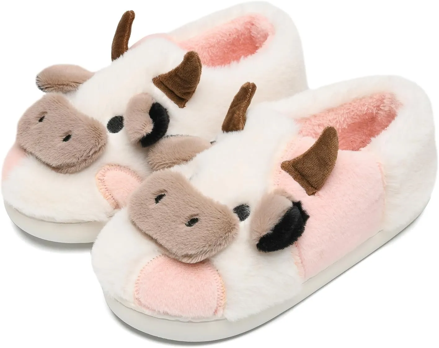 sharllen Fuzzy Cow Slippers for Kids Cute Fluffy Cow Toddler House Slippers Girls Boys Animal Cartoon House Shoes for Indoor Outdoor