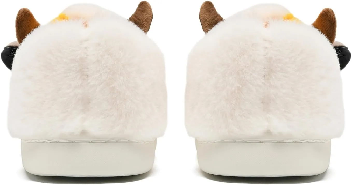sharllen Fuzzy Cow Slippers for Kids Cute Fluffy Cow Toddler House Slippers Girls Boys Animal Cartoon House Shoes for Indoor Outdoor