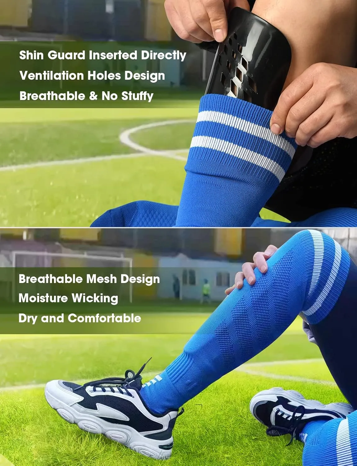 Shin Guards Soccer Youth, Soccer Socks Football Calf Shin Pads, Knee High Sport Long Sock, Ages for 3-20  Years Old